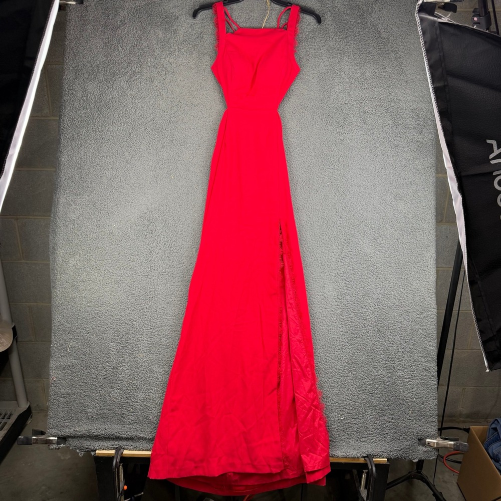 Aidan Mattox Red‎ Eyelash Lace Trim Sleeveless High Slit Maxi Gown Dress Size 2